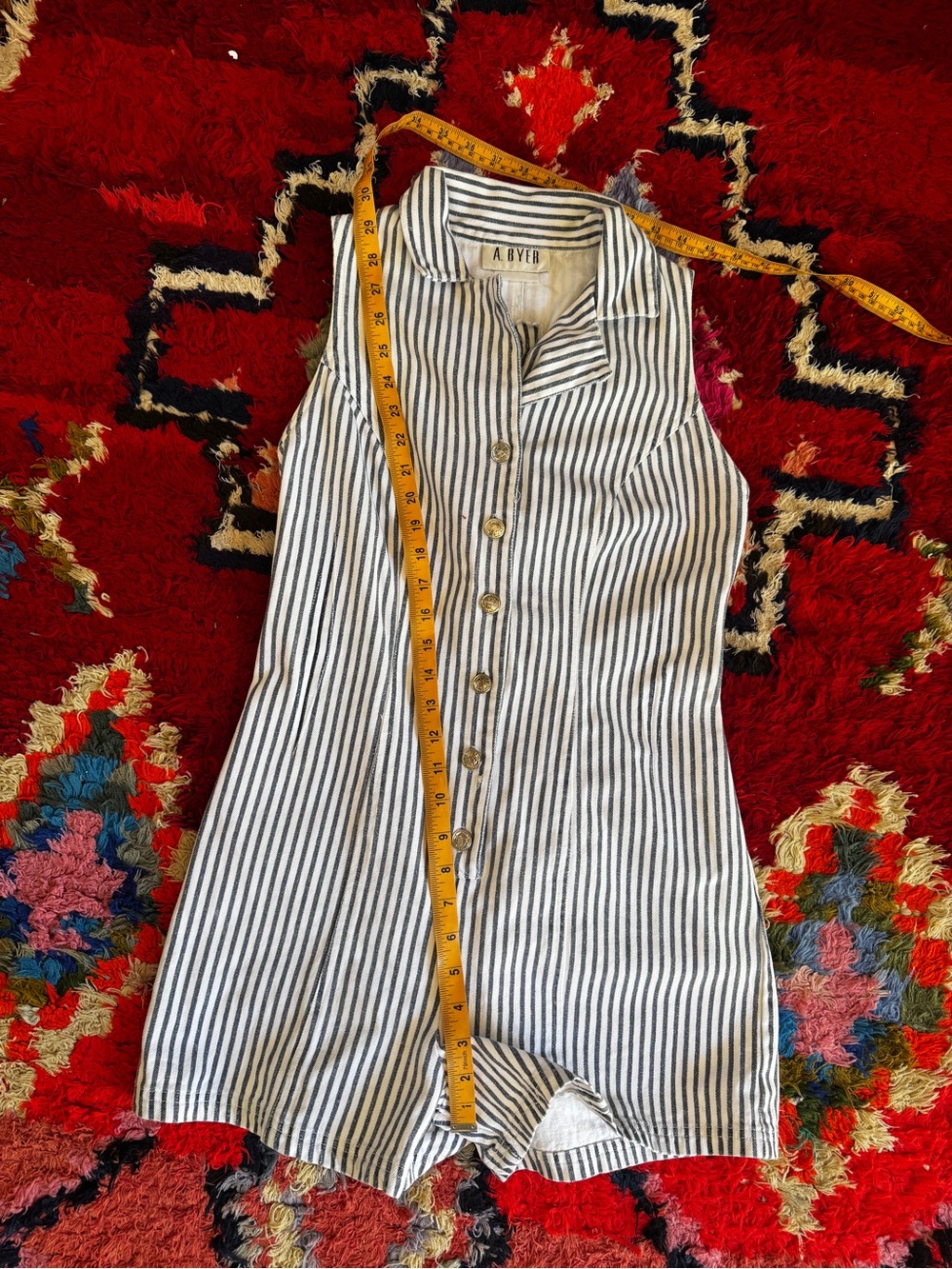90s Vintage White and Blue Striped Denim Romper Sz Sm - Picture 10 of 10